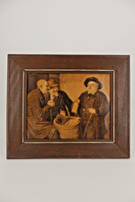 Vintage Tavern Scene Wood Plaque Framed Sepia Print Signed Rustic Bar Wall Art picture