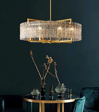Gold Modern 6-Light Drum Crystal Chandelier Glam Dimmable picture