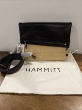 NWT Hammitt VIP Medium Black Noir Smooth Leather Raffia Crossbody Gunmetal $425 picture