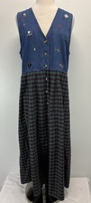 Vtg Casey & Max Mixed Media Jumper Midi Dress Womens L Denim Plaid Teacher Theme picture