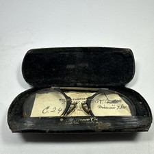 Antique c1910s-20s Round Tortoise Eyeglasses Finger Loop Spectacles w/ Case picture