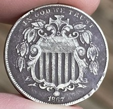 1867 SHIELD Nickel - United States 5 Cents USA V - VERY NICE - (HIGH GRADE) e935 picture