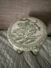 Green Ceramic Antique Round Plant Stand with Tiger Motif, Glossy Finish 6” picture