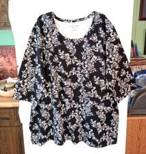 NEW WOMENS CATHERINES BLACK WHITE FLORAL EASY FIT TEE T SHIRT TOP SIZE 3X 26/28W picture