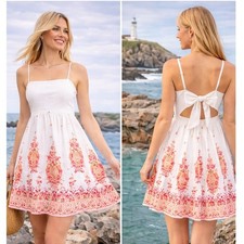 Francesca's White Red Floral Linen Blend Tie Back Mini Dress Large picture