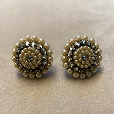 Vintage mid century faux Pearl Cluster Stud Earrings Silver Tone Screw Back picture