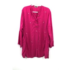 Vintage70s 80s Adini hot pink popover tunic top mirror boho India imports XL picture