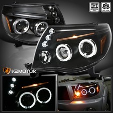 Black Fits 2005-2011 Toyota Tacoma LED Halo Projector Headlights Lamp Left+Right picture