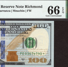 2017A $100 RICHMOND * STAR * ⭐️ FRN. PMG GEM Uncirculated 66 EPQ Banknote. picture