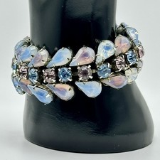 Vintage Purple Blue Givre Rhinestone Bracelet Opalescent Glass Unsigned 5.75” picture