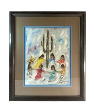 Vintage Ted DeGrazia Saguaro Dancers Framed Art Print Southwestern 18x21 picture