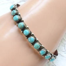 Vtg GJ or CJ Navajo Snake Eye Turquoise Row Cuff Bracelet Marked Sterling 6.5 in picture
