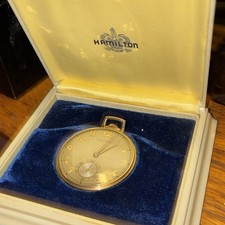 Vintage 1939 Hamilton 17J 14K Gold Open Pocket Watch  w/ Box RUNS picture
