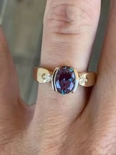 2Ct Oval Cut Simulated Alexandrite Solitaire Women's Ring 14K Yellow Gold Plated picture