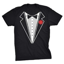 Black Tuxedo T Shirt Funny Lazy Wedding Fake Suit Fancy Marriage Tee Sizes S-5XL picture