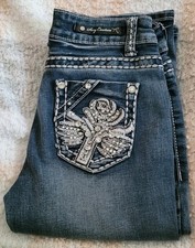 Sexy Couture Embellished Capri Jeans Sz 3 Bling Rhinestone Y2K McBling Cropped picture