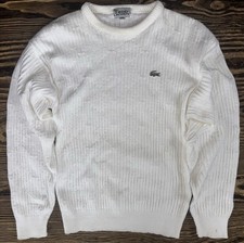 IZOD Lacoste Men's White Cotton Knit Crewneck Pullover Sweater Logo L picture