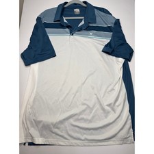 Callaway Opti-Dri Mens White Blue Striped Golf Polo Performance Shirt picture