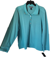 Karen Scott Sport  womens XL top snap closure Vneck longsleeve new w/tags aqua picture
