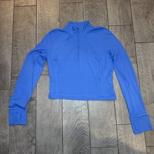 Lululemon It’s Rulu Run Cropped Half Zip Size 8 Nulu Fabric Blue Running Fit Gym picture