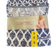 Carole Hochman Capri Pajama Set Womens Small Blue Floral Cotton Lounge picture