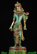 11.4'' Old Tibet Bronze Gilt Turquoise Padmapani Lokeshvara Tara Buddha Statue picture
