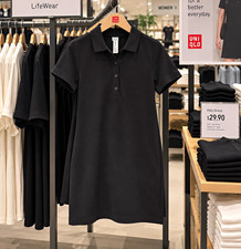 Uniqlo Black Polo Dress Women’s XS Collared Short Sleeve Button Solid Knit picture