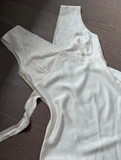Vintage Ivory Satin Slip Dress Lace Embroidered Maxi Midi Coquette Fairy Dress S picture