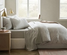 NWOT Quince European Linen Duvet Cover Set Willowleaf Gingham TWIN SIZE NWOT picture