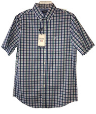 Chaps Sz S Short Slv Stretch Easy Care Classics Button Dwn Shirt Navy Checks NWT picture