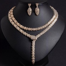 Gold Layered Statement Necklace Earrings Set Snake Style Fashion Jewelry picture