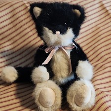 Boyds The Boyds Collection Bean Filled Cat Plush Black White Pink 1996 Small picture