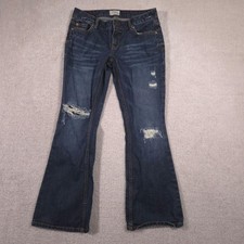 Aeropostale Hailey Flare Jeans Womens 7/8 Short Blue Dark Wash Distressed picture