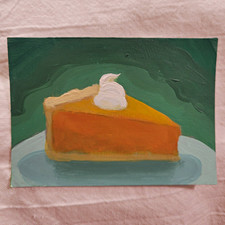 ACEO Pumpkin Pie Painting Hand-Painted Autumn Themed Art Card - Gift or Collect  picture