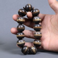 Old Himalayan Nepali Tibetan Indo Strip Chung Dzi Black White Prayer Amulet Bead picture