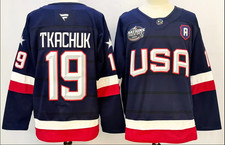 Men's Matthew Tkachuk 19# USA 4 Nations Face-Off MEN ALL Stitched Navy Sizes picture