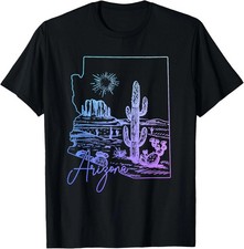 Arizona AZ State Map Pride Cactus Vintage T-Shirt  Sizes S-5XL picture