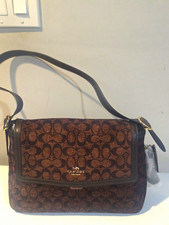 NWT Coach Etta Flap Shoulder Bag in Signature Chenille CCE58 truffle picture