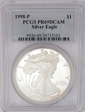 1998-P American Silver Eagle $1 PCGS PR69 DEEP CAMEO = 13th In The ASE Series picture