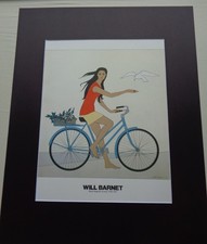Will Barnet Art Woman Girl Lady Riding Blue Bicycle White Bird Poster Print picture