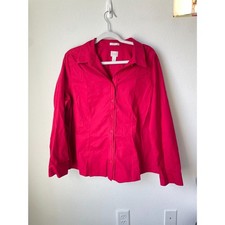 Office siren red blouse XL Chicos size 3 no iron cotton button top picture