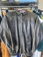 Vintage West Bay Embossed Black Leather Bomber Jacket Size 12 picture