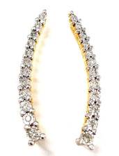 Gorgeous 14K White/Yellow Gold Curved Bar Diamond Ear Crawlers picture