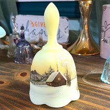 Vintage Fenton Hand Painted Custard Glass Bell Winter Scene Signed 1978 7466CV picture