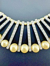 Monet Faux Pearl Rhinestone Statement Bib Necklace Wedding Prom Formal NIB picture