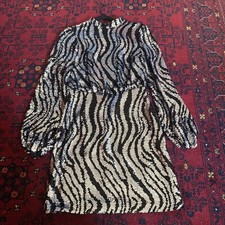 Ted Baker Womens Silver Sequin Long Sleeve Mini Dress Size 2 Cocktail Party picture
