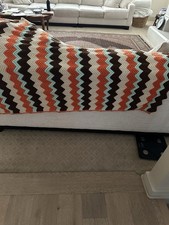 VTG 1970s Multicolor Chevron Ripple Crochet Afghan Blanket Handmade Throw 68x40 picture