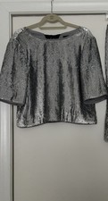 NEW J. Crew Allover Sequin Sparkle Embellished Cropped Bow Tie Shirt Top Sz 8 picture