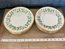 12 Vintage Lenox Porcelain Holiday Holly Berry Gold Trim Salad / Dessert Plates picture