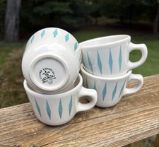 4 Vintage Homer Laughlin Diamond Turquoise Restaurant Ware  Coffee Cups picture